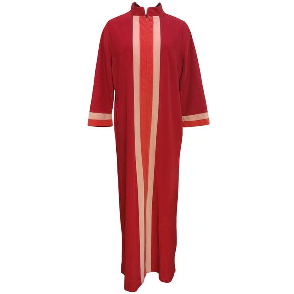 Vintage Vanity Fair Women's 16 Red Stripe Trim Long Sleeve Full Housecoat/Robe